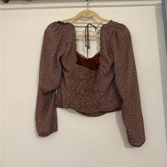 Abercrombie & Fitch Mauve Polka Dot Sweetheart Neckline Long Sleeve Blouse - Picture 5 of 7